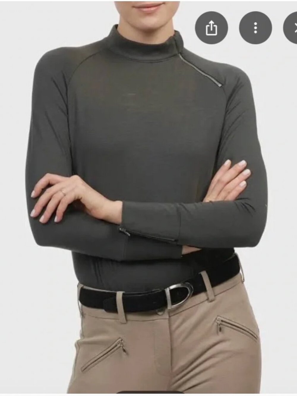 Free x Rein Equestrian Moto Mock-Neck Bodysuit Dark Olive Green | Size M